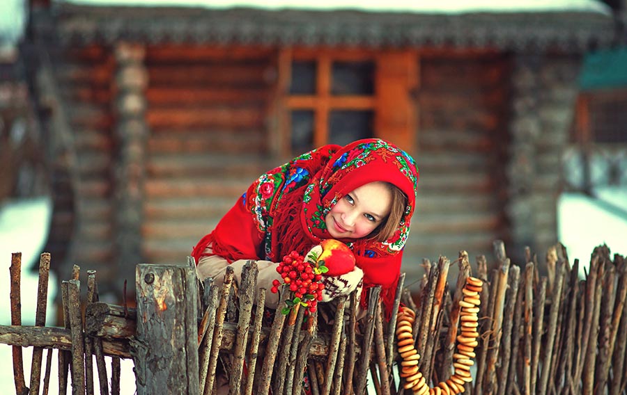 Sexy girl Women in Slavic costumes in Matsuyama